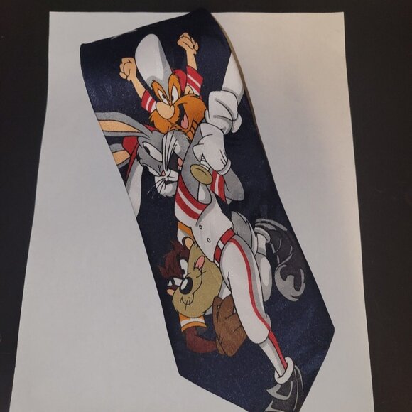 Looney Tunes Bugs Bunny TAZ Yosimitie Sam Baseball Necktie Silk Cartoon - Picture 1 of 7